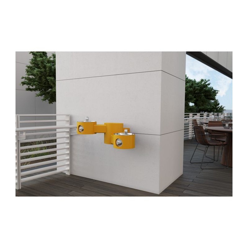 Вуличний дворівневий настінний питний фонтанчик без фільтраціі та охолодження UDF3202 - Жовтий