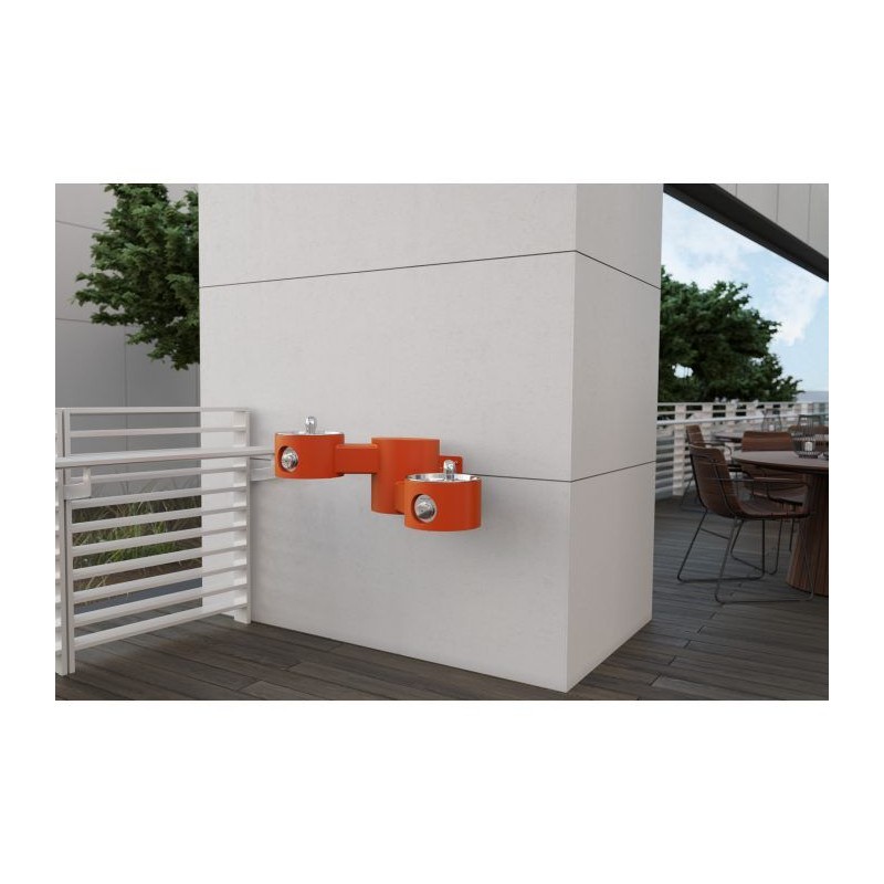 Вуличний дворівневий настінний питний фонтанчик без фільтраціі та охолодження UDF3202 - Помаранчевий