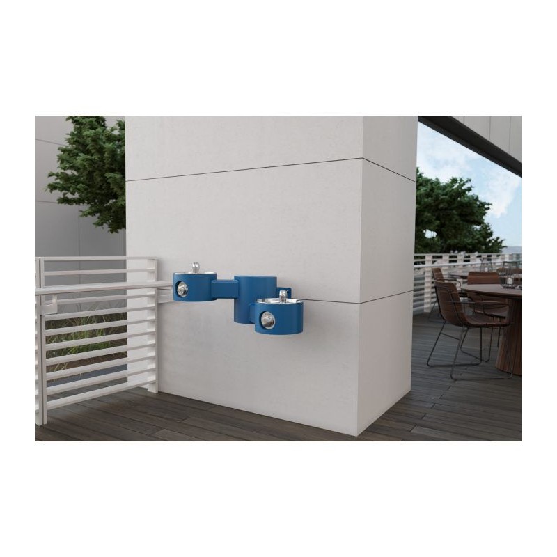 Вуличний дворівневий настінний питний фонтанчик без фільтраціі та охолодження UDF3202 - Синій