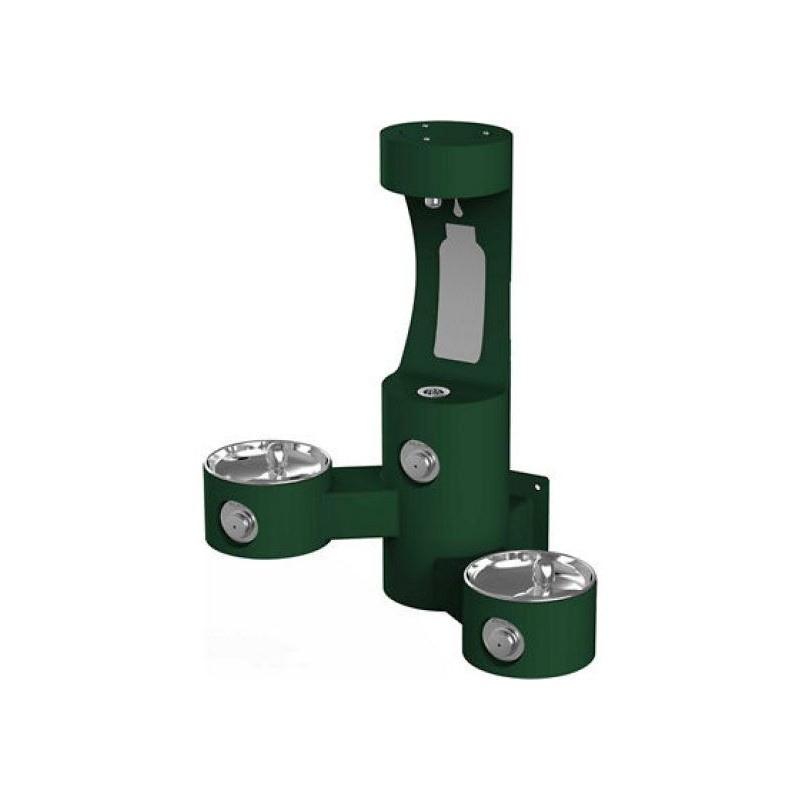 Вуличний настінний дворівневий питний фонтанчик зі станцією налива пляшки UDF3202H2OS без фільтраціі та охолодження - Зелений