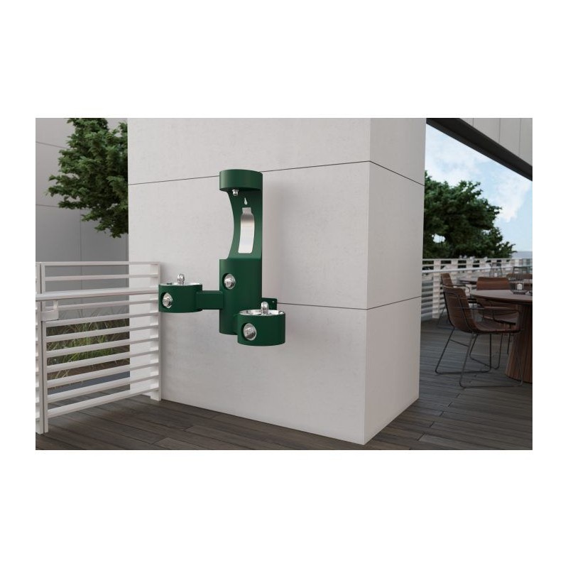 Вуличний настінний дворівневий питний фонтанчик зі станцією налива пляшки UDF3202H2OS без фільтраціі та охолодження - Зелений