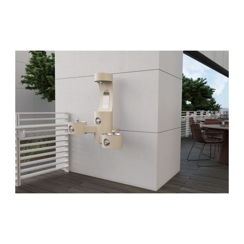 Вуличний настінний дворівневий питний фонтанчик зі станцією налива пляшки UDF3202H2OS без фільтраціі та охолодження - Бежевий