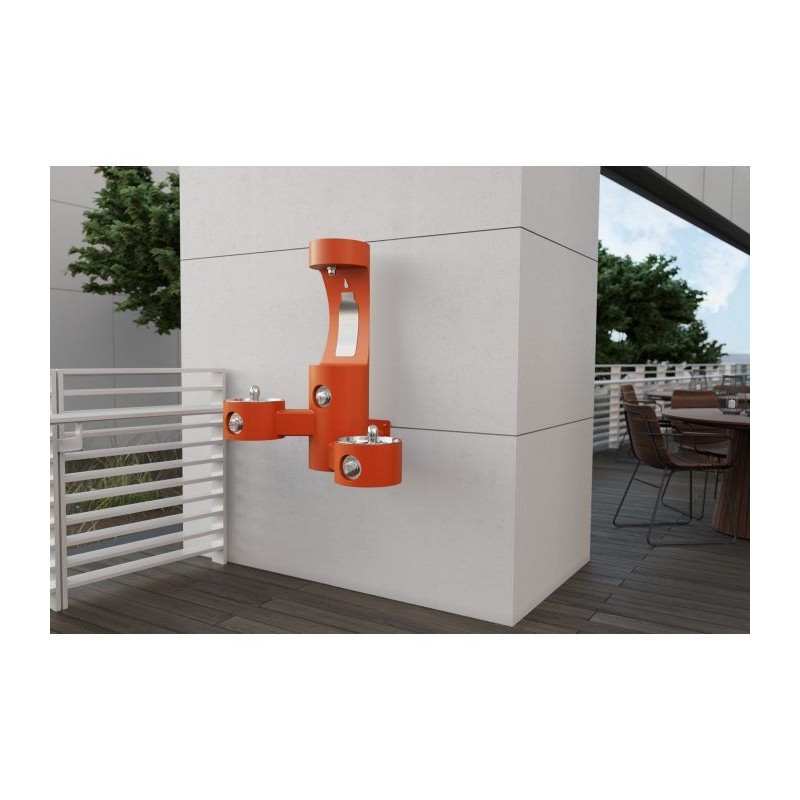 Вуличний настінний дворівневий питний фонтанчик зі станцією налива пляшки UDF3202H2OS без фільтраціі та охолодження - Помаранчев