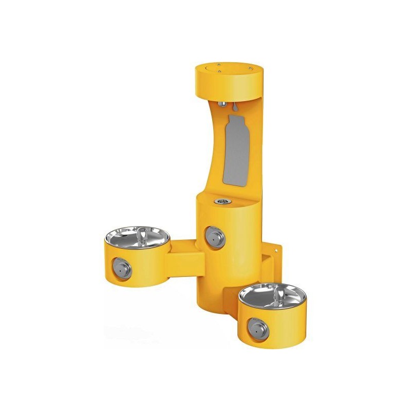 Вуличний настінний дворівневий питний фонтанчик зі станцією налива пляшки UDF3202H2OS без фільтраціі та охолодження - Жовтий