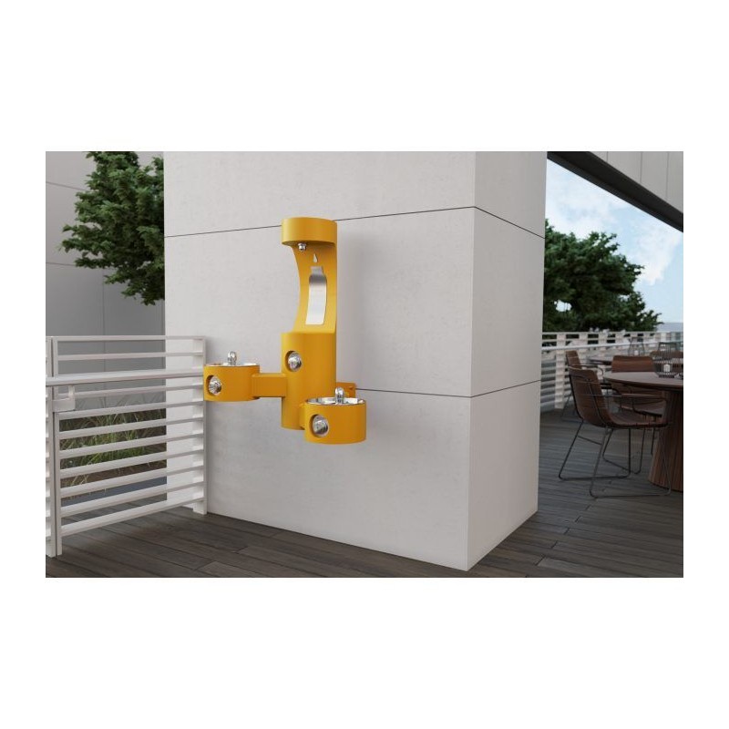 Вуличний настінний дворівневий питний фонтанчик зі станцією налива пляшки UDF3202H2OS без фільтраціі та охолодження - Жовтий