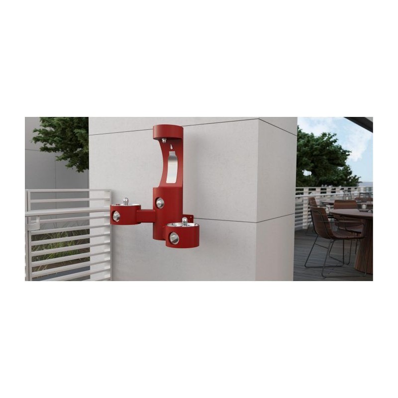 Вуличний настінний дворівневий питний фонтанчик зі станцією налива пляшки UDF3202H2OS без фільтраціі та охолодження - Червоний