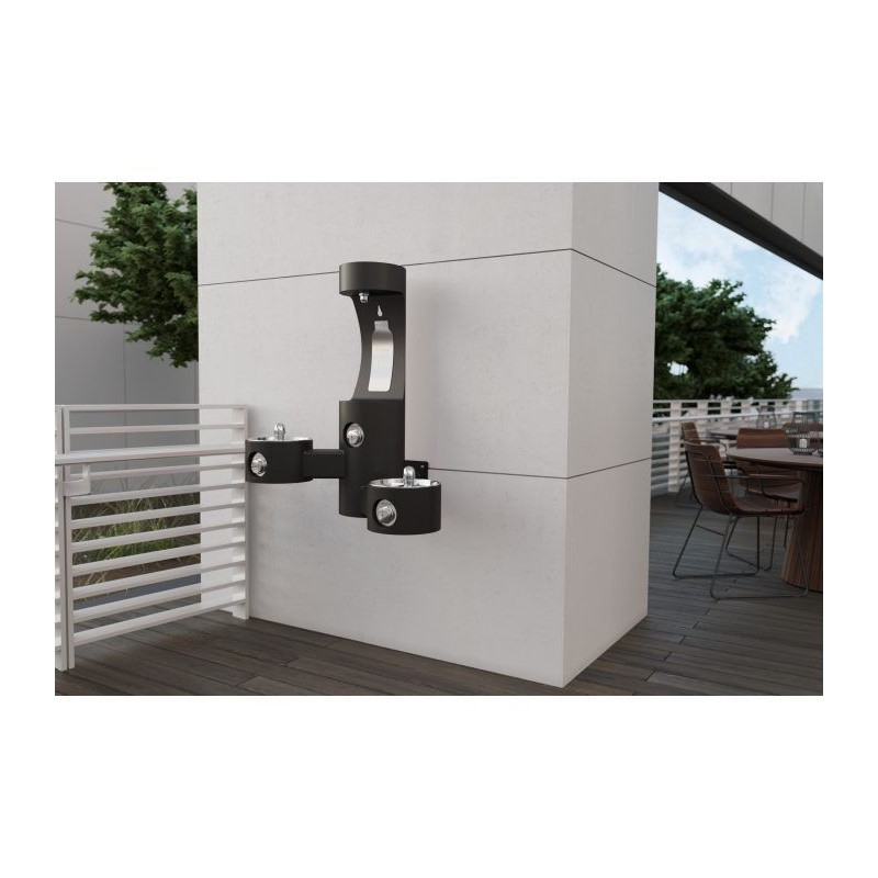 Вуличний настінний дворівневий питний фонтанчик зі станцією налива пляшки UDF3202H2OS без фільтраціі та охолодження - Чорний