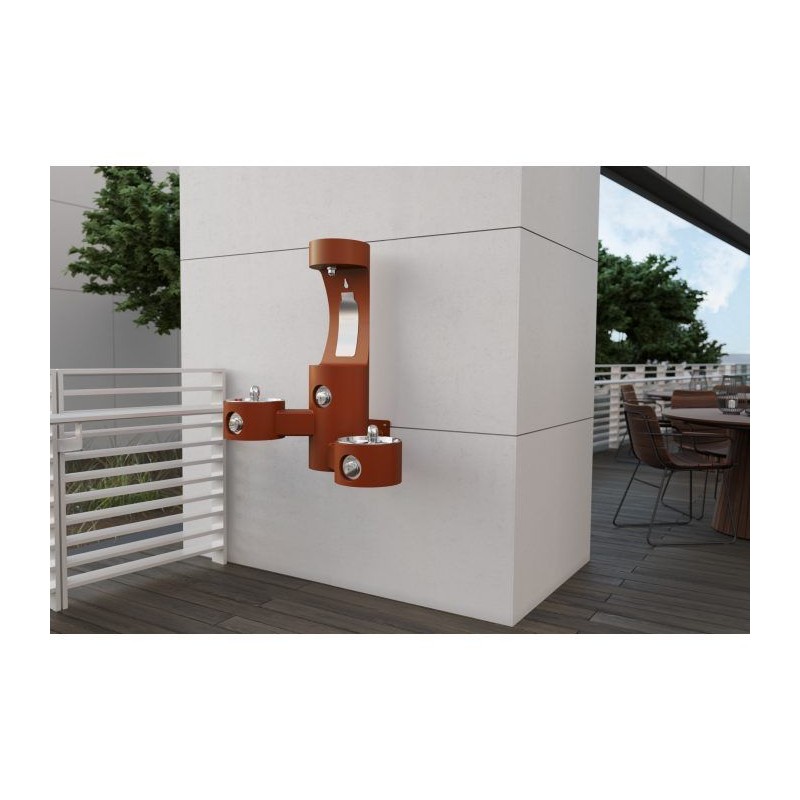 Вуличний настінний дворівневий питний фонтанчик зі станцією налива пляшки UDF3202H2OS без фільтраціі та охолодження - Теракотови