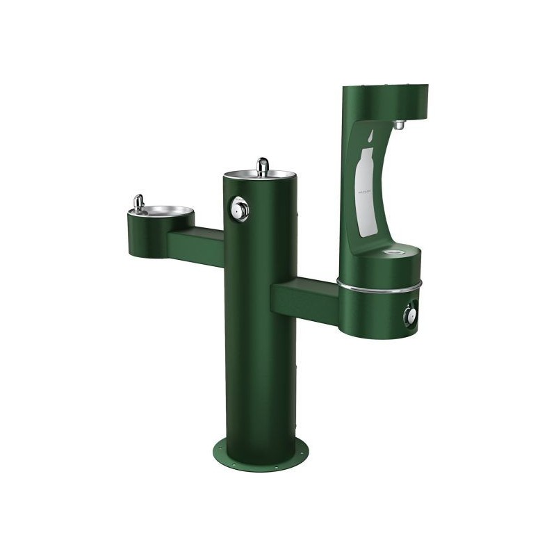 Вуличний трирівневий питний фонтанчик зі станцією набору пляшок з фільтрацією, без охолодження UDF3312RH2OS - Зелений
