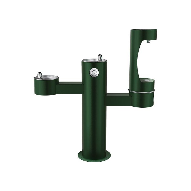 Вуличний трирівневий питний фонтанчик зі станцією набору пляшок з фільтрацією, без охолодження UDF3312RH2OS - Зелений