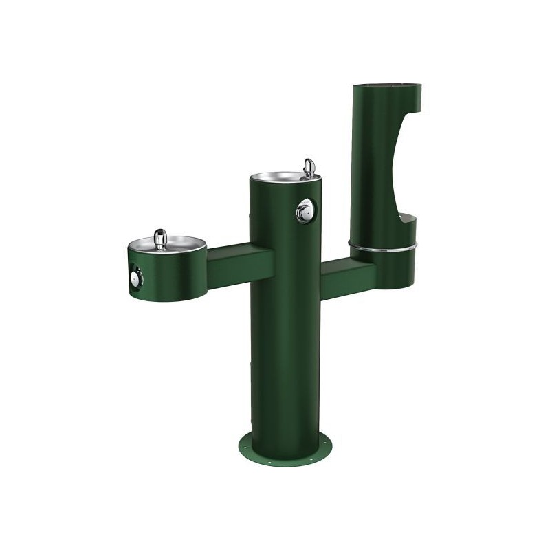 Вуличний трирівневий питний фонтанчик зі станцією набору пляшок з фільтрацією, без охолодження UDF3312RH2OS - Зелений