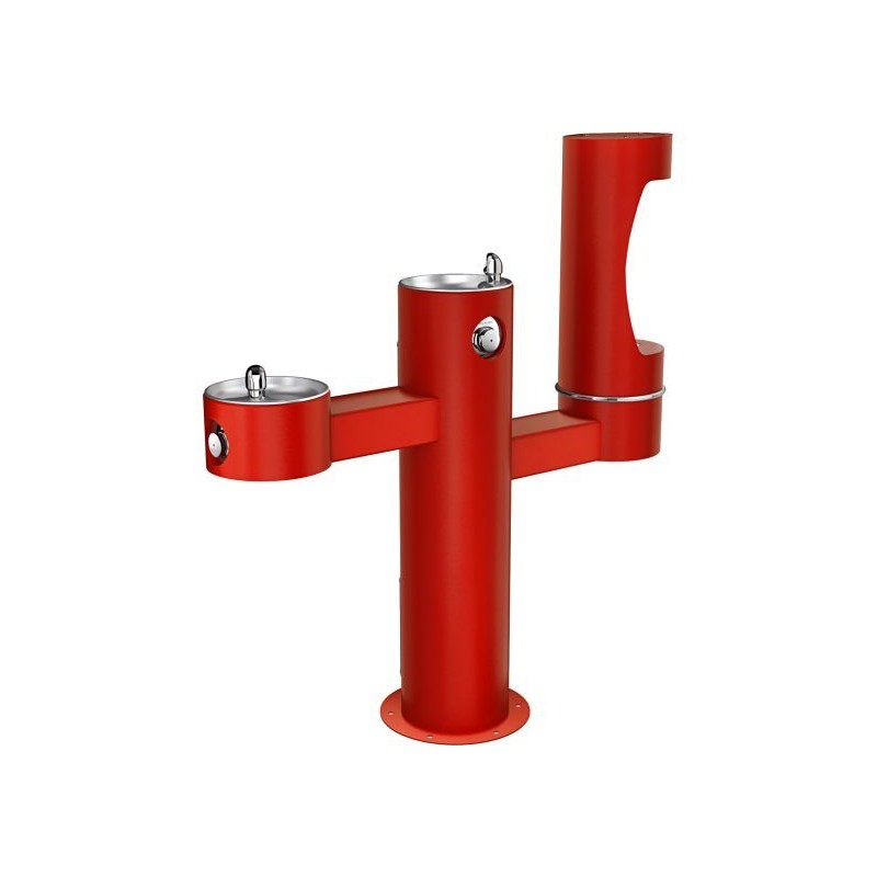 Вуличний трирівневий питний фонтанчик зі станцією набору пляшок з фільтрацією, без охолодження UDF3312RH2OS - Червоний