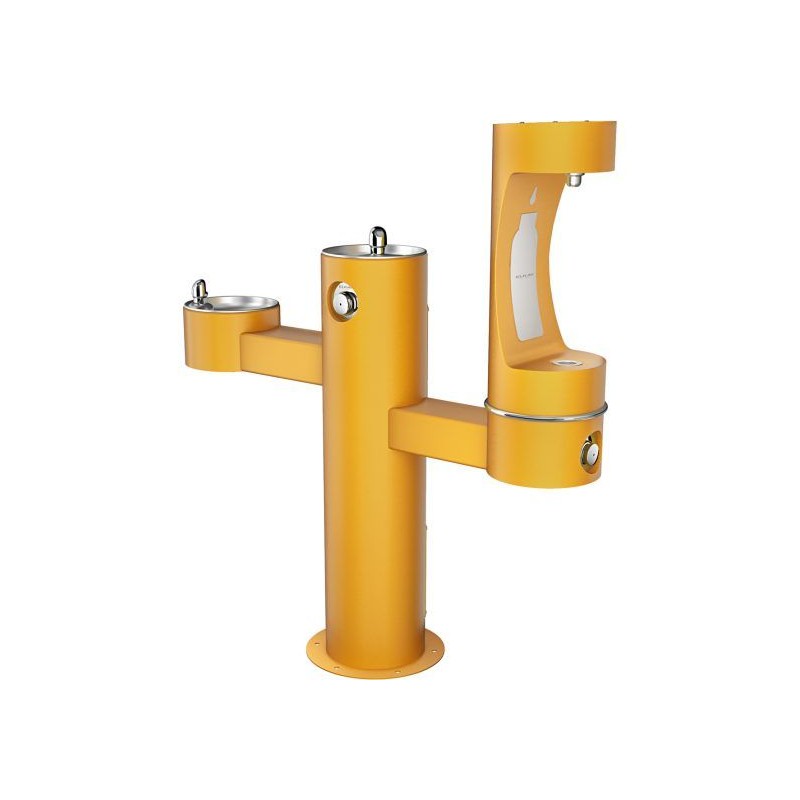 Вуличний трирівневий питний фонтанчик зі станцією набору пляшок з фільтрацією, без охолодження UDF3312RH2OS - Жовтий