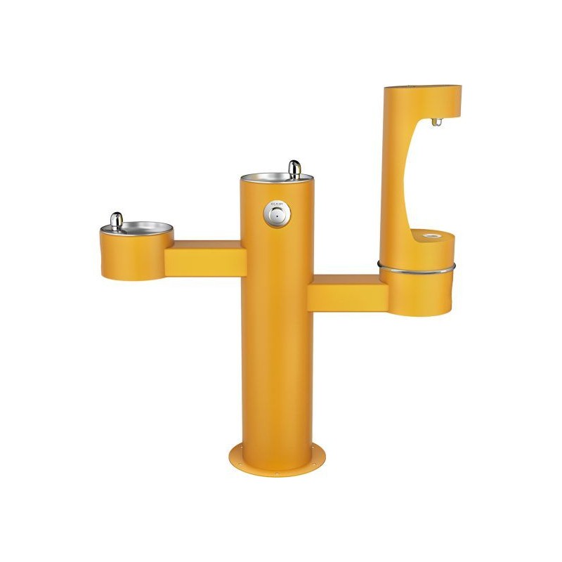 Вуличний трирівневий питний фонтанчик зі станцією набору пляшок з фільтрацією, без охолодження UDF3312RH2OS - Жовтий