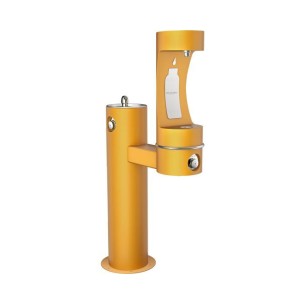 Вуличний дворівневий питний фонтанчик із заправочною станцією для пячшок UDF3310RH2OS з фільтрациєю, без охолодження - Жовтий