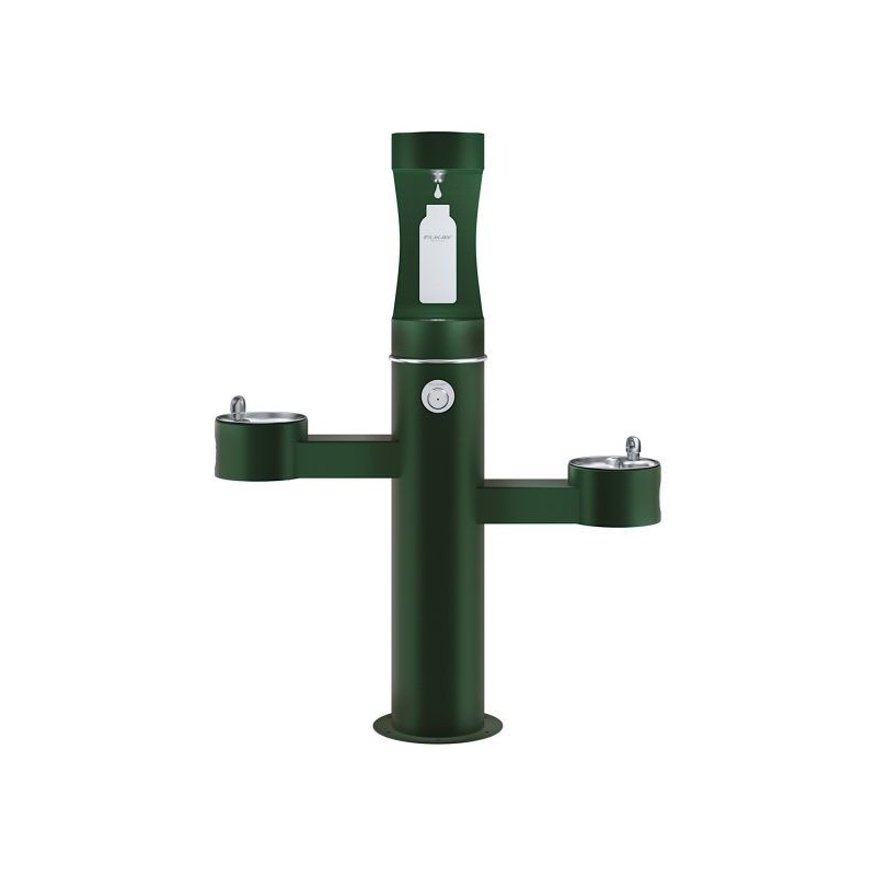Вуличний трирівневий питний фонтанчик зі станцією набору пляшок з фільтрацією, без охолодження UDF3312CH2OS - Зелений