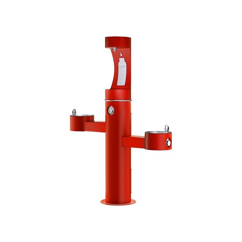 Вуличний трирівневий питний фонтанчик зі станцією набору пляшок з фільтрацією, без охолодження UDF3312CH2OS - Червоний