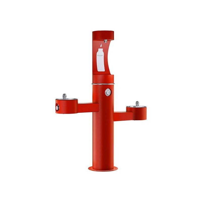 Вуличний трирівневий питний фонтанчик зі станцією набору пляшок з фільтрацією, без охолодження UDF3312CH2OS - Червоний